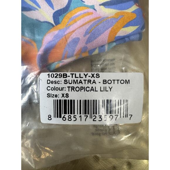 NWT Stone Fox Swim Sumatra Bikini Bottom Blue Tropical Lily XS Floral Hi Waist - Picture 2 of 6